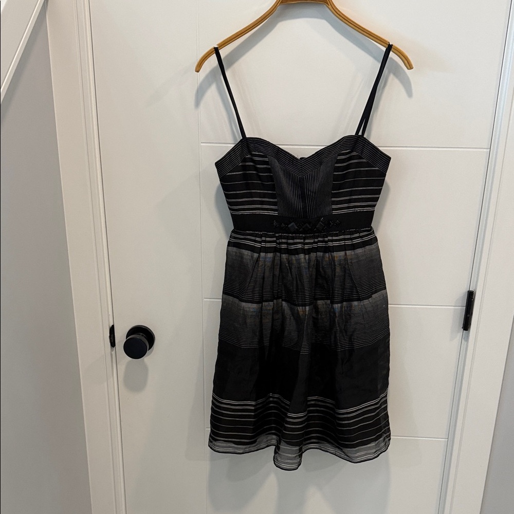 BCBGMaxaria Black Striped Spaghetti‑Strap Dress size 0 - Picture 1 of 9